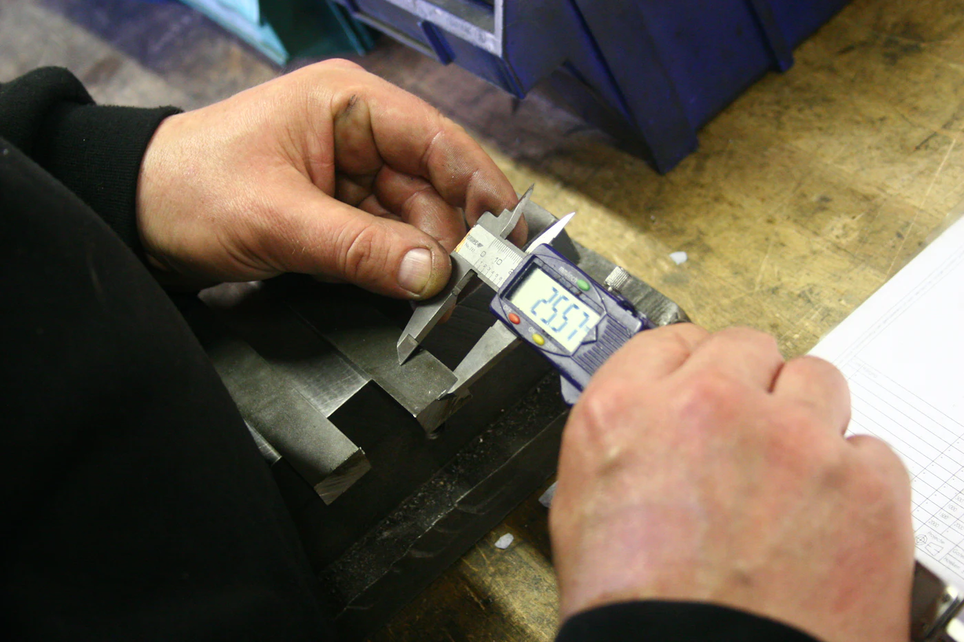 Measuring a part with a digital caliper