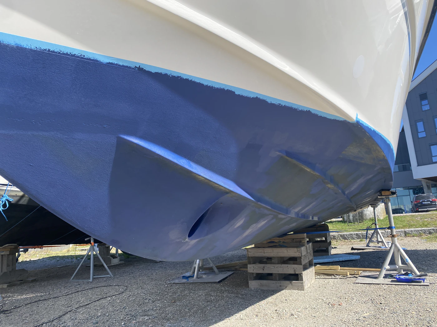 Boat hull on a cradle